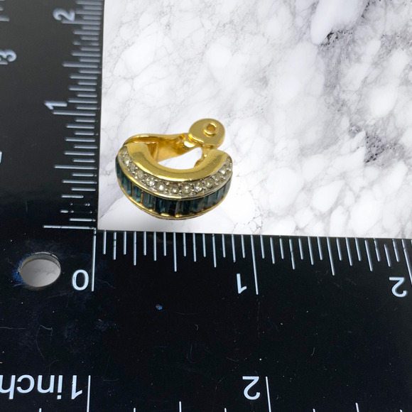 Vintage Monet Art Deco Nouveau Earrings Clear Blue Crystal Demi Hoops Leverback - Picture 5 of 7